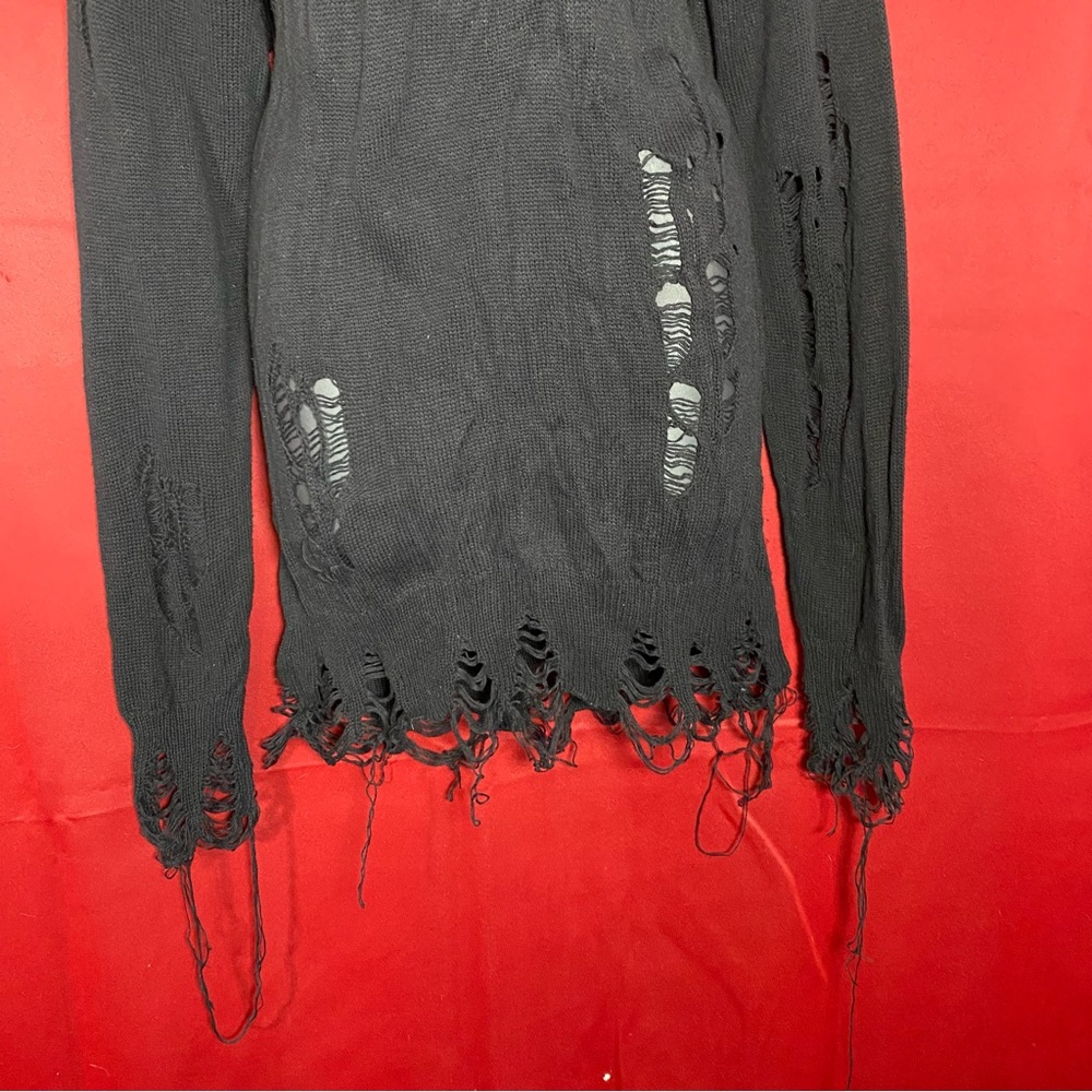 SOLD: Widow Dolls Kill Black Distressed Sweater Lace Collar S - Picture 4 of 10
